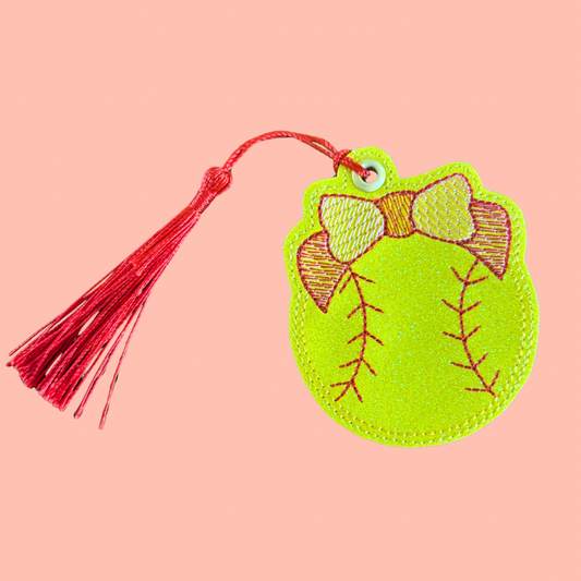 Softball Bow Glitter Bookmark