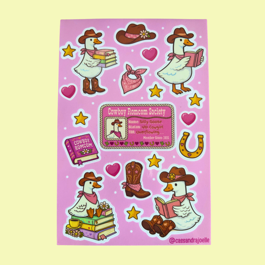 Silly Goose Cowboy Romcom Reader 4x6 Sticker Sheet